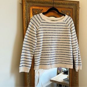 Zara Trafaluc Cream and Blue Striped Textured Sweater Medium